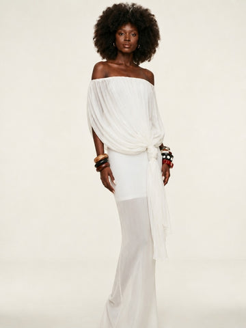 Ethereal Draped Sheer Maxi Dress