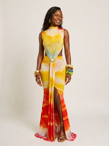 Radiant Printed Bodycon Maxi Dress