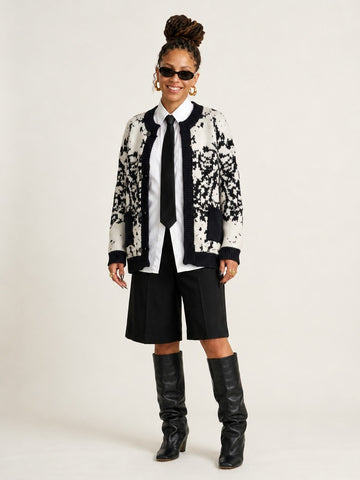 Distinctive Jacquard Knit Cardigan