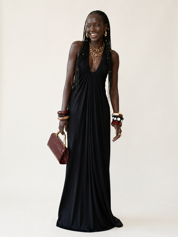 Confident Draped Halter Maxi Dress