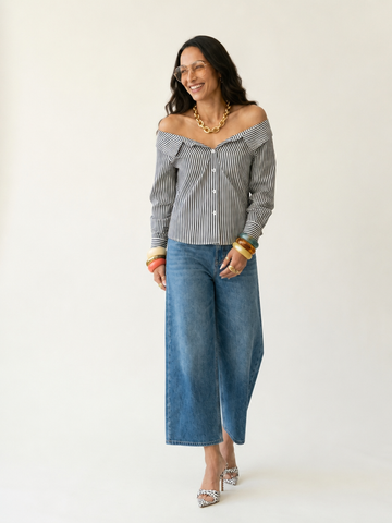 Confident Off-Shoulder Striped Blouse