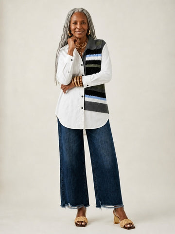 Unique Patchwork Knit Long Blouse
