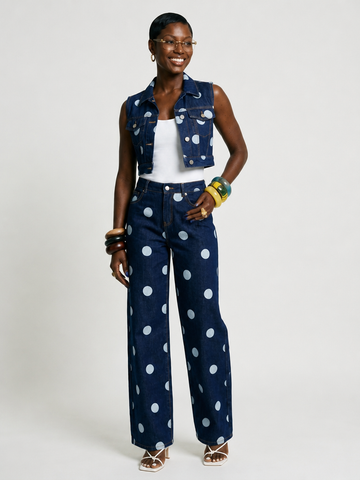 Distinctive Polka Dot Wide Leg Jeans