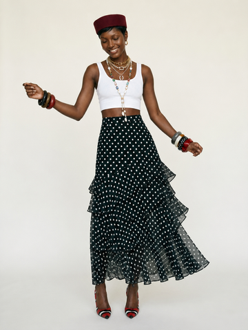 Graceful Polka Dot Ruffle Skirt