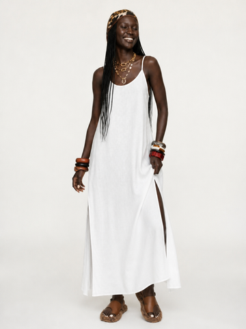 Wanderlust White V-Neck Maxi Dress