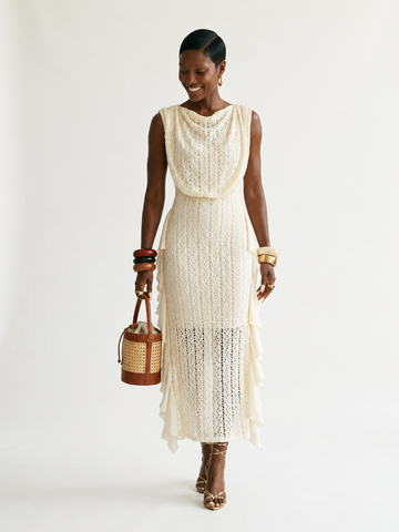 Elegant Lace Ruffle Knit Maxi Dress
