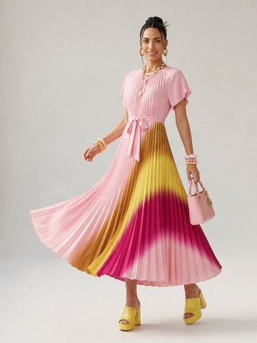 Radiant Printed Pleated Maxi Dress