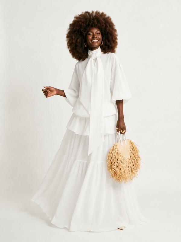 Elegant Tiered High-Neck Maxi Dress