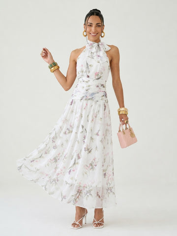 Ethereal Floral Pleated Maxi Dress