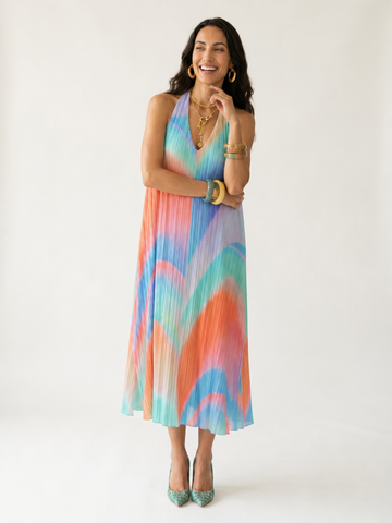 Limitless Pleated Halter Maxi Dress