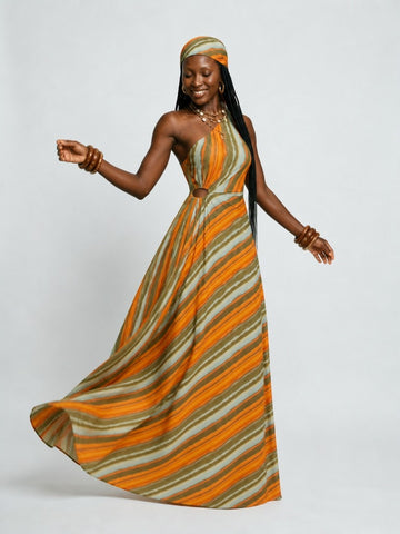 Spirited Striped Halter Maxi Dress