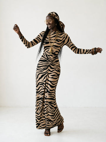 Fierce Zebra Ruched Maxi Dress