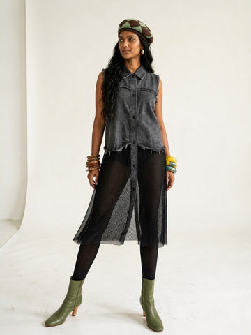 Audacious Denim Mesh Long Vest