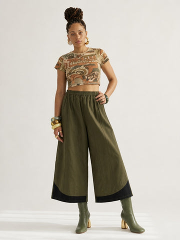 Grounded Coffee Colorblock Wide Leg Trousers