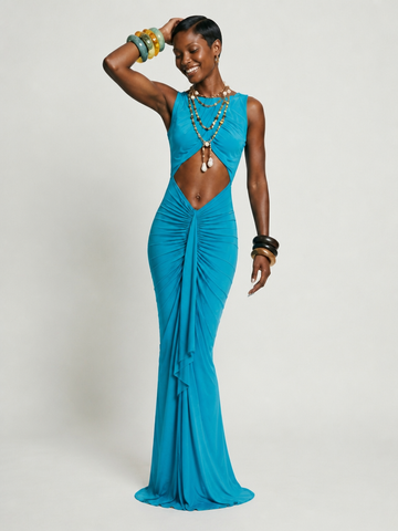Powerful Ruched Cutout Maxi Gown
