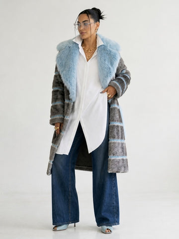 Audacious Striped Faux Fur Coat