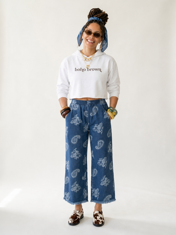 Wild Heart Paisley Wide-Leg Denim Pants
