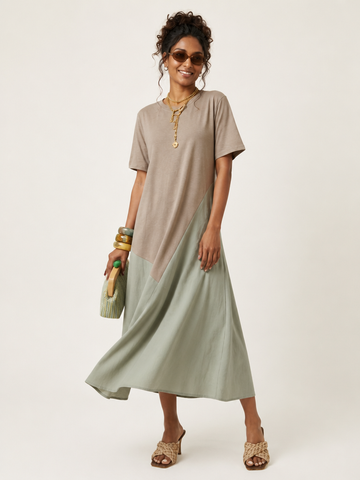 Grounded Cotton Patchwork Maxi Dress