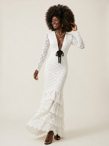 Radiant Ruffled Crochet Midi Dress