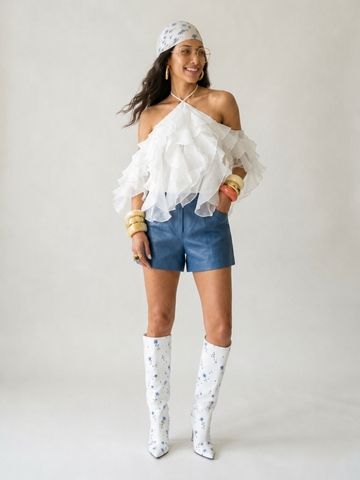 Divine Tiered Ruffle Halter Blouse
