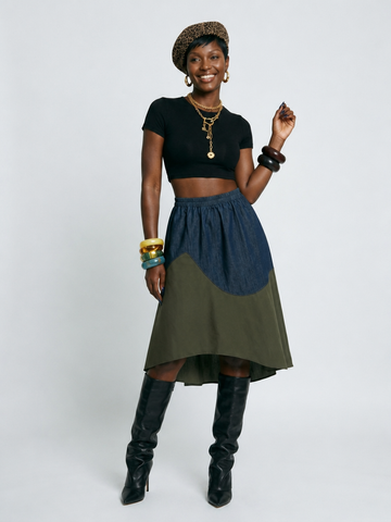 Grounded Color-Block Denim Skirt