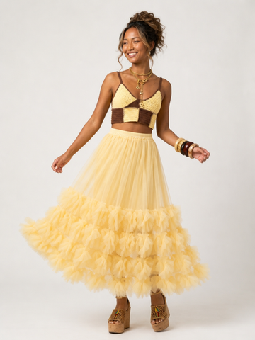 Ethereal Ruffled Mesh Maxi Skirt
