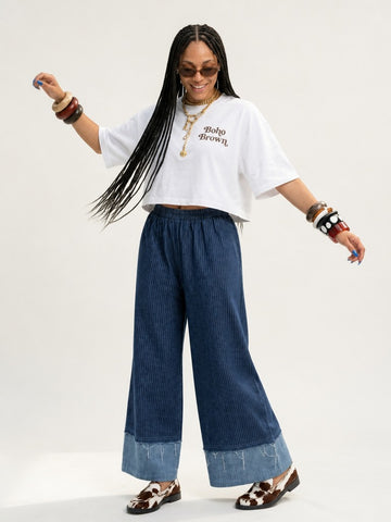 Free Spirit Striped Wide-Leg Jeans