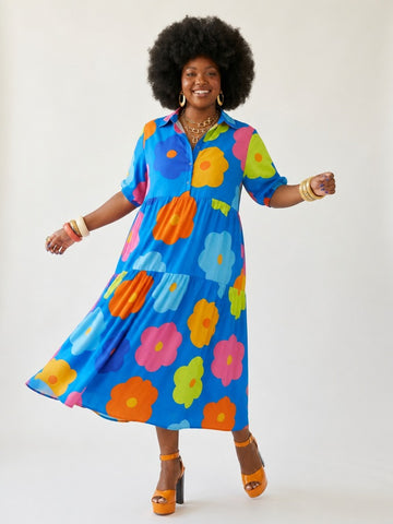 Vibrant Floral Printed Loose Maxi Dress