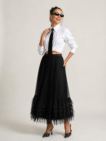 Unstoppable Pleated Mesh Maxi Skirt