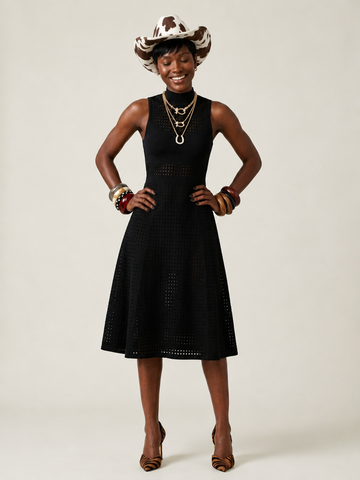 Elegant Knit Hollow-Out Midi Dress
