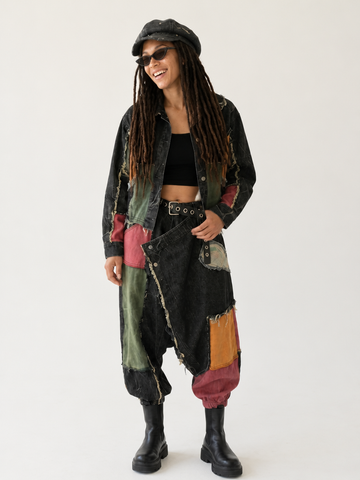 Unique Distressed Patchwork Denim Set