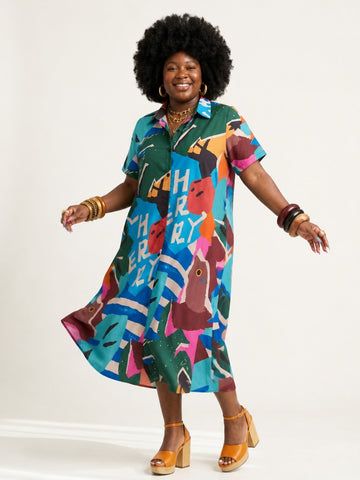 Vibrant Abstract Print Shirt Dress