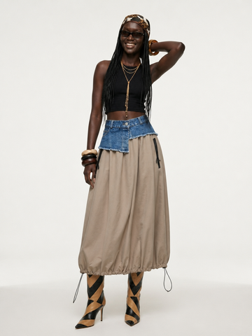 Adventurous Patchwork Denim Skirt