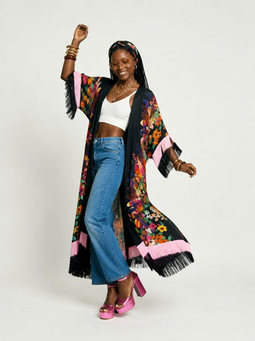 Vibrant Printed Tassel Kimono