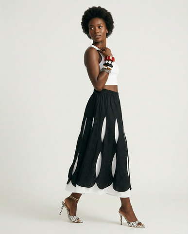 Unique Layered Hole-Design Maxi Skirt