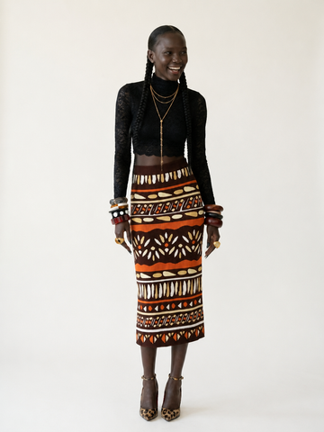 Wanderlust Pleated Print Midi Skirt