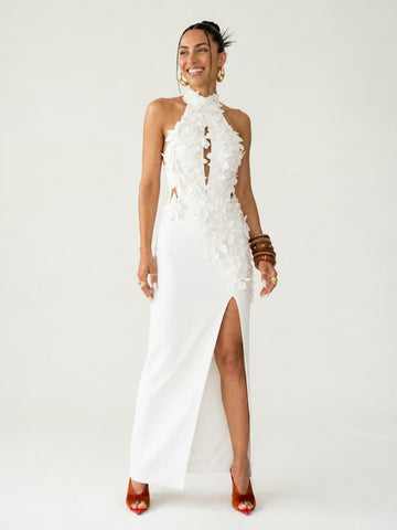 Elegant Halter Flower Maxi Dress