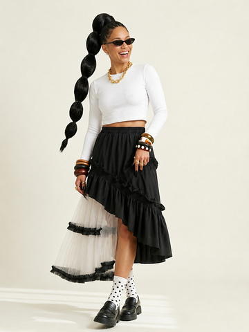 Unique Irregular Ruffle Mesh Skirt