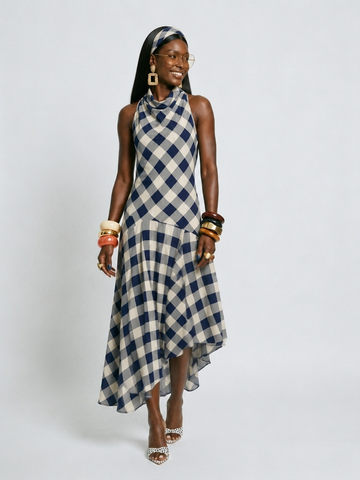 Ethereal Plaid Halter Midi Dress