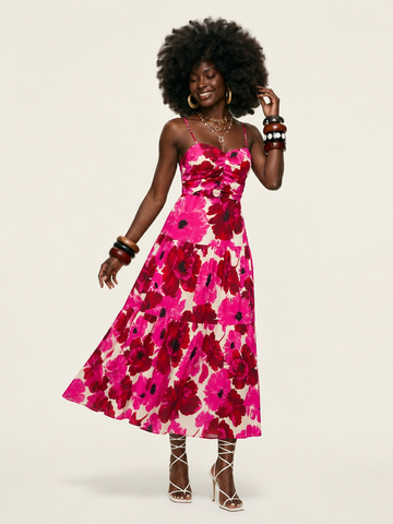 Vibrant Floral Tiered Cami Dress