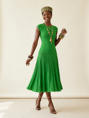 Vibrant Pleated Knit Maxi Dress