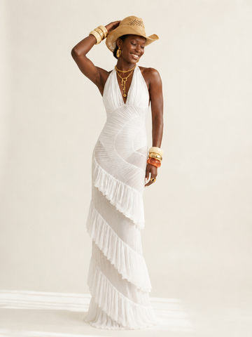 Ethereal Ruffled Mesh Maxi Dress