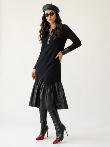 Audacious Black Leather Midi Dress
