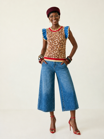 Daring Leopard Ruffled Knit Top