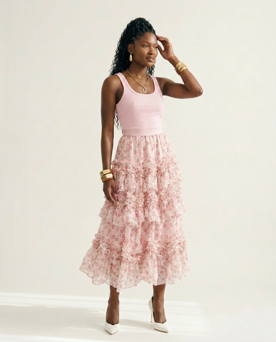 Divine Floral Ruffle Maxi Skirt