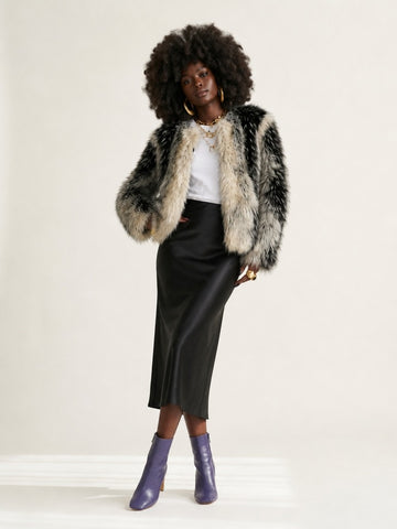 Fierce Color Block Faux Fur Coat
