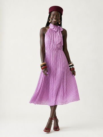 Radiant Polka Dot Pleated Maxi Dress