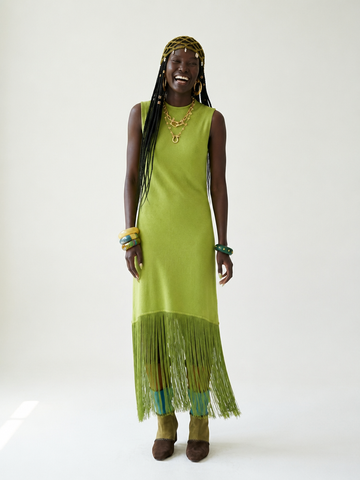 Vibrant Knit Tassel Maxi Dress