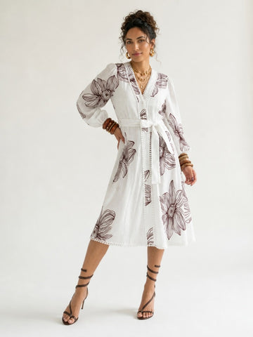 Wanderlust Embroidered Puff Sleeve Mini Dress