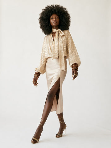 Radiant Embossed Tie Blouse